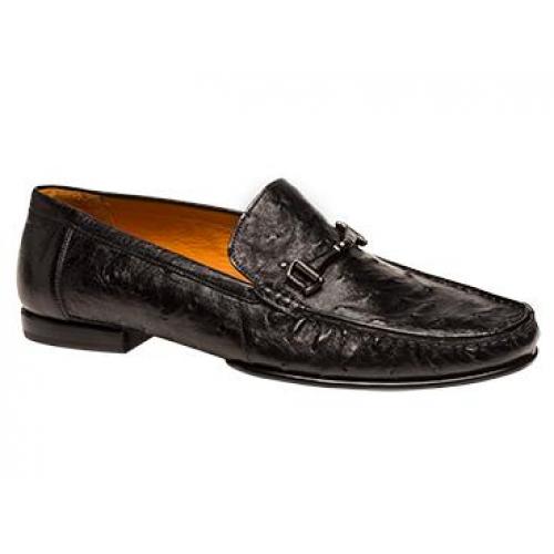 Mezlan "Vittorio" Black Genuine Ostrich Moccasin Shoes 7032-S